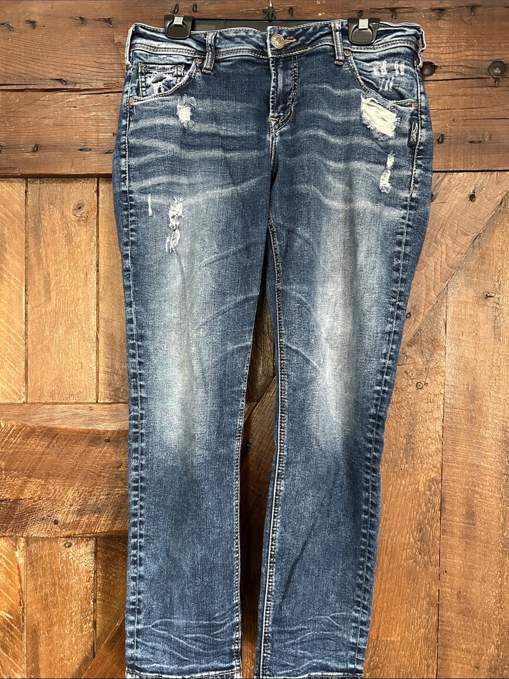 Women’s Silver Distressed Blue Jeans